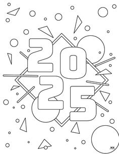 the new year coloring page with numbers and confetti