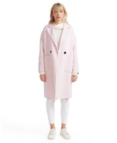 in stock Trendy Oversized Outerwear With Lapel Collar, Oversized Solid Wool Coat For Work, Modern Notch Lapel Spring Outerwear, Modern Notch Lapel Outerwear For Spring, Pink Wool Outerwear For Office, Trendy Wool Coat For Winter Workwear, Solid Wool Coat For Spring Workwear, Oversized Wool Coat For Spring, Chic Notch Lapel Pea Coat For Spring