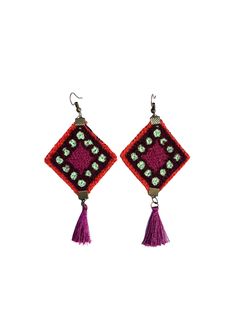 Gulzar - Handmade Needlework Drop Earrings: Pink and Brown Diamond Balochi Jewelry with a Tassel Gulzar is a Persian name meaning "rose garden". Elevate your accessory game with our stunning Balochi needlework earrings. Each pair is a beautiful blend of tradition and modern flair, inspired by the vibrant cultures of Balochistan, spanning across Iran, Afghanistan, and Pakistan. Crafted with meticulous care by myself and my talented cousin, these earrings are more than just accessories - they're little pieces of art. The intricate needlework, painstakingly done stitch by stitch, tells a story of heritage and craftsmanship. It's a process that takes time and skill, but the result is truly worth it - each pair is a unique masterpiece. Whether you're adding a bohemian touch to your everyday loo Textile Earrings, Earrings Colorful, Pink And Brown, Name Meaning, Earrings Pink, Brown Diamond, Names With Meaning, Rose Garden, Needlework