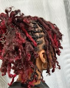 Red Ombre Locs Black Women, Black And Burgundy Locs, Cute Loc Colors, Different Color Locs Black Women, Red Locs Black Women Dark Skin, Hair Dye Ideas Locs, Loc Hair Dye Ideas, Red And Brown Locs, Hickory Locs