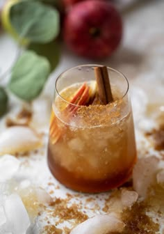 an apple cider is garnished with cinnamon