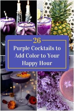 Collage of 4 purple cocktails. Purple Mix Drinks, Purple Mixed Drinks, Purple Rum Cocktail, Violet Cocktail Drinks, Purple Whiskey Cocktail, Purple Achol Drink, Green And Purple Cocktail, Cheshire Cat Cocktail, Purple Vodka Drinks