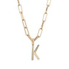 a gold necklace with a letter k on it Letter Charm Necklace, Gold Charm Necklace, Letter Charms, Jewelry Cleaner, Brass Jewelry, 10k Gold, Paper Clip, Chain Lengths, Charm Necklace