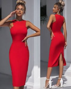 Fitted Midi Dress, Red Midi Dress, Trend Fashion, Ely, Classy Dress, Chic Dress, Classy Outfits, Pretty Dresses