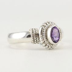 Side View Amethyst 4x6mm Oval Rope Ring Silver Oval Solitaire Amethyst Ring, Silver Solitaire Oval Amethyst Ring, Oval Amethyst Ring With Bezel Setting, Classic Silver Amethyst Oval Cabochon Ring, Classic Silver Amethyst Ring Oval Cabochon, Classic Silver Amethyst Ring With Oval Cabochon, Classic Silver Oval Cabochon Amethyst Ring, Adjustable Oval Purple Amethyst Ring, Adjustable Oval Birthstone Ring With Bezel Setting