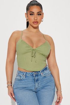 Authentic Lacey Graphic Top - Olive | Fashion Nova, Screens Tops and Bottoms | Fashion Nova Trendy Green Tops With Tank Straps, Green Vest Tops With Tank Straps, Green Cotton Camisole Crop Top, Trendy Green Sleeveless Camisole, Trendy Green Cotton Camisole, Green Trendy Cotton Camisole, Green Crop Top Camisole, Linen Cami, Accessorizing Outfits