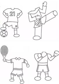 four different types of cartoon characters, one with a tennis racquet and the other holding