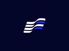 an abstract logo with the shape of a wave in blue and white colors on a dark background