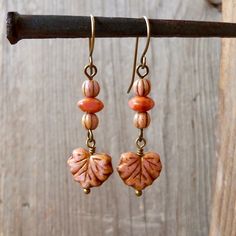 Hypoallergenic Pure Titanium Earrings Czech Glass Earrings Boho Earrings Gift for Her - Etsy Coral Earrings With Ear Wire As Gift, Coral Jewelry With Ear Wire For Gift, Coral Jewelry Gift With Ear Wire, Adjustable Leaf-shaped Earrings For Gift, Adjustable Leaf Shape Earrings For Gift, Handmade Pink Copper Earrings, Pink Czech Glass Pierced Earrings, Orange Czech Glass Jewelry With Ear Wire, Adjustable Pink Copper Jewelry