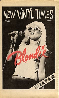 an ad for blondie magazine with a woman singing into a microphone