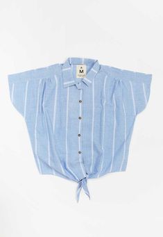 As perfectly cute as they come, this lightweight cotton button-down features a tie-up hem. Loose, airy, great as an every-day summer staple. John Proctor, Blue Shirts, Tied Shirt, Summer Campaign, Tie Shirt, Popover Shirt, Summer Mood, Front Tie Shirt, New Market