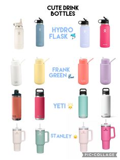 thermos bottles are all different colors and sizes