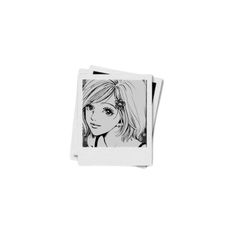 a black and white drawing of a woman's face on top of two cards