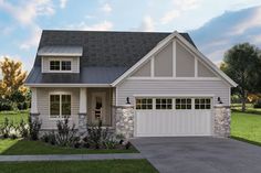 this is an artist's rendering of a two - story house with stone accents