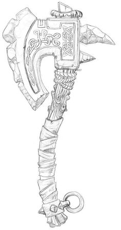 a drawing of an old fashioned hammer with rope wrapped around it