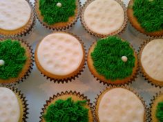 cupcakes decorated with green grass and white frosting