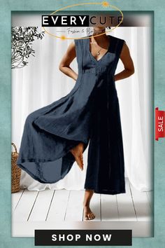 Casual Solid Color Short-sleeved Jumpsuit Casual One-piece Dress, Casual Solid Color One-piece Dress, Casual Solid One-piece Dress, Casual Overall Dress For Vacation, Casual Beach Overall Dresses, Casual Overall Beach Dresses, Casual Overall Dress For Beach, Summer Long Sleeve Solid Color Jumpsuits And Rompers, Casual Non-stretch V-neck Jumpsuits And Rompers