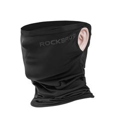 a black neck gaiter with the word rockbros on it's side