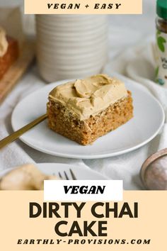 vegan dirty chai cake on a white plate