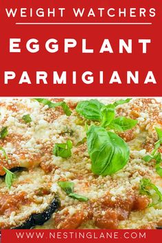 the words weight watchers eggplant parmesan on top of a pizza