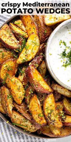 crispy greek potato wedges with ranch dip