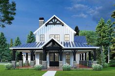 this is an artist's rendering of the front elevation of a house with porches