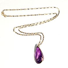 Presenting A Gorgeous Pear Amethyst Charm 27x17mm On 14k Yellow Gold Fancy Chain Necklace 19" The Amethyst Is Natural And Earth Mined Stone Bezel Wrapped In 14k Yellow Gold Infinity Link Chain Necklace. The Necklace Is 19" Long Secured With Spring Ring Clasp. The Amethyst Measures 27x17mm And 12mm Thick. Marked 585 (14k) Weight 8.2 G Ships In A Jewelry Gift Box Link Chain Necklace, Chain Link Necklace, Jewelry Gift Box, Purple Gold, Spring Rings, Link Chain, Jewelry Gift, Handcrafted Jewelry, Jewelry Crafts