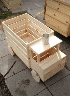 some wooden boxes sitting on the ground