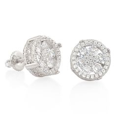 A set of button shaped earrings with a prong style. These earrings stand out with VVS Diamond Simulate stones, made from .925 sterling silver and plated in 14K Gold. Hop Earrings, Earrings Stand, Vvs Diamond, Earring Stand, Sterling Silver Earrings Studs, Sterling Silver Earrings, Plating, White Gold, 925 Sterling Silver