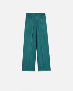 Tailored-style trousers in glossy satin fabric. Regular waist with belt loops, flowing wide legs and slanted side pockets. Fastened with zip and covered hook. Satin Trousers, Calf Length Skirts, Casual Blazer, Mid Dresses, Outerwear Coats, Mid Length Dresses, Dress Trousers, Sweater Skirt, Casual Jacket