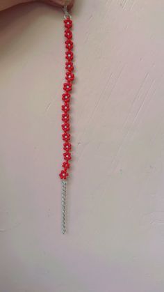 Red flower 🌺 Red Beaded Flower Shaped Jewelry, Handmade Elegant Red Bracelets, Elegant Handmade Red Bracelets, Adjustable Red Flower Beaded Bracelet, Adjustable Red Jewelry With Flower Charm, Red Bangle Bracelet With Strap, Elegant Red Jewelry With Flower Decoration, Red Flower Shaped Bracelets For Gifts, Handmade Red Flower Bracelets