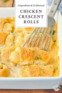 chicken crescent rolls in a white casserole dish