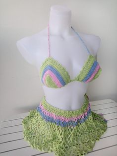 Hawaii Colorful Bikini Set: Top Briefs and Cover-up | Etsy Knit Cupcake, Pool Shoot, Hand Knitted Sweaters, Yellow Sweater, White Crochet, Knit Set, Sweater Blouse, Infinity Scarf, Festival Bra