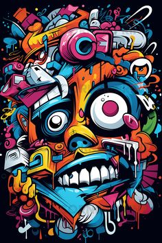 an image of a colorful face with lots of graffiti on it's face and eyes