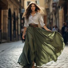 This versatile skirt is ideal for both hot summer days and cooler autumn weather. Crafted from a blend of locally and sustainably sourced cotton and linen, it offers breathability and comfort. With an elastic waist, it ensures a comfortable fit, and it is available in 5 different colors to suit various preferences. Bohemian Skirts Long, Linen Long Skirt, Cotton Maxi Skirt, Green Maxi Skirt, Long Flowy Skirt, Long Skirt Summer, Skirt Linen, Maxi Skirt Outfits, Mode Boho