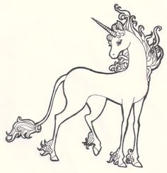 a drawing of a unicorn with long manes