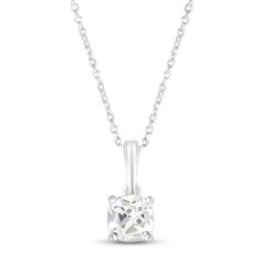 This beautiful necklace features a sparkling cushion-cut white lab-created sapphire, perfect for celebrating an April birthday. As many as seven additional pendants can be added to the necklace to represent the ones you love. Styled in 10K white gold, the birthstone pendant sways from an 18-inch cable chain that secures with a spring-ring clasp. Cushion Cut Diamond Accents Necklace For Gift, White Diamond Solitaire Necklace With Gemstone, Cushion Cut Diamond Necklace Gift, Cushion Cut Cubic Zirconia Necklaces With Prong Setting, Cushion Cut Diamond White Necklace For Anniversary, White Gold Cushion Cut Necklace For Gift, White Gold Cushion Cut Necklace Gift, White Cushion Cut Jewelry With Diamond Cut, White Cushion Cut Diamond Jewelry