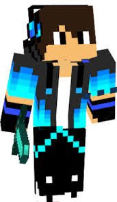 an image of a minecraft character with blue and black clothes, holding a green object in his hand