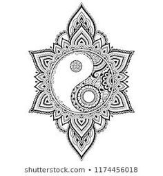 a black and white drawing of a yin - yang symbol with intricate designs on it