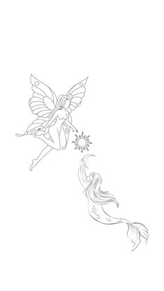 a drawing of a fairy flying through the air