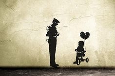 an image of a man holding a balloon next to a child with a teddy bear