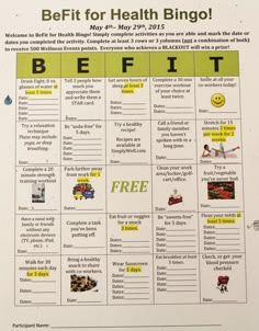 Tops Program Ideas, Health Challenges For Work, Healthy Habits Bingo, Health Events Ideas, Wellness Bingo Free Printable, Wellness Fair Booth Ideas, Employee Health And Wellness Ideas, Take Off Pounds Sensibly Program Ideas