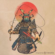 an illustration of a samurai holding two swords