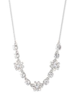 Crystal Sweet Stone Necklace | Marchesa Statement Silver Necklace, Marchesa Fashion, Geometric Crystal, Crystal Flowers, Silver Necklace Statement, High Hips, Chiffon Gown, Autumn Sales, Marchesa