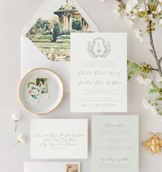 the wedding stationery is laid out and ready to be used