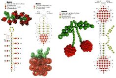 the diagram shows how many different beads are used to make beaded fruit ornaments and necklaces