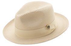 Men's Braided Wide Brim Pinch Fedora Matching Grosgrain Ribbon Hat in Beige H-42 - Suits & More Mens Straw Hats, Suit Hat, Beige Hat, Dress Suits For Men, 6 Figures, Mens Leather Sandals