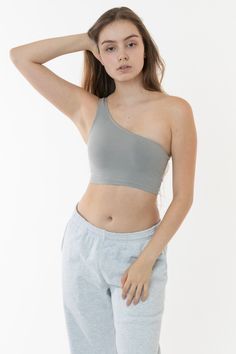 8389GD - Garment Dye One Shoulder Crop Top – Los Angeles Apparel One Shoulder Crop Top, Silver Mist, Usa Outfit, Crop Top Shirts, Oversized Jacket, Short Sleeve Cropped Top, Shoulder Crop Top, Black Crop Tops, Cotton Spandex