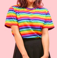 RAINBOW STRIPED TEE sold by OCEAN KAWAII on Storenvy Pride Clothes, Rainbow Clothes, Rainbow Tee, Rainbow Outfit, Rainbow Aesthetic, Rainbow Fashion, Pride Outfit, Cute Summer Outfits, Looks Style