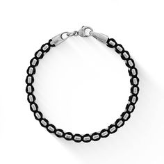 773279 - Sterling Silver - Effy Black Cord Weave Bracelet Black Metal Bracelet With Stainless Steel Clasp, Luxury Black Metal Bracelets, Elegant Black Metal Wristband, Adjustable Black Chain Bracelet With Stainless Steel Clasp, Black Chain Bracelet With Adjustable Stainless Steel Clasp, Modern Black Bracelets With Black Beads, Modern Black Chain Bracelets, Modern Adjustable Black Sterling Silver Bracelet, Elegant Black Metal Braided Bracelets